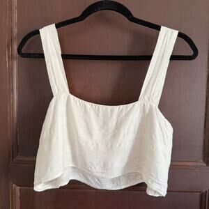 REFORMATION | White Textured Linen Bland Square Neck Crop Top | Extra Small